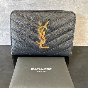 SOLD.  YSL Cassandre Matalasse compact zip around wallet in grain leather